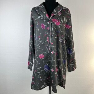 Natori Sleep Shirt Womens Gray Size S Floral Cotton Nightgown Pajama‎ Dress